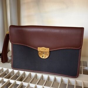 Dunhill Dark Gray Coated Canvas and Brown Leather Clutch